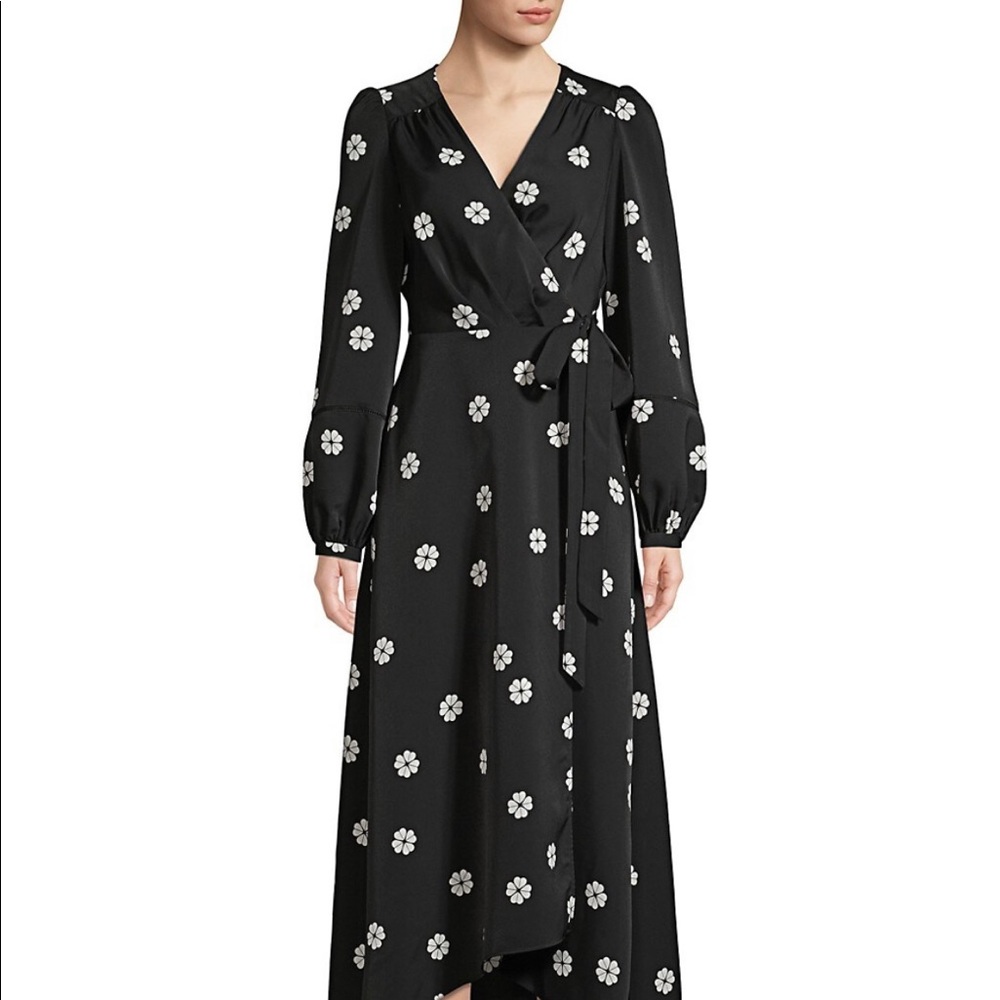 Kate Spade Black & White Floral Print Wrap Dreas